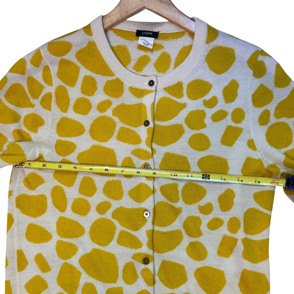 J.Crew Giraffe Print Merino Wool Cardigan Women's M Mustard Yellow Cream - Picture 8 of 11